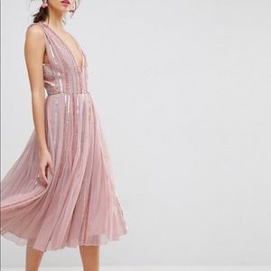 ASOS Salon Sequin Mesh Fit & Flare MIDI Dress